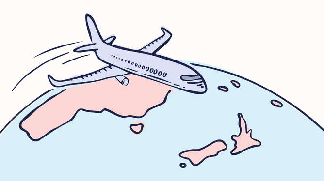 Illustration of aeroplane going to New Zealand 